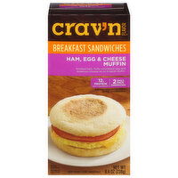 Crav'n Flavor Breakfast Sandwiches, Ham, Egg & Cheese Muffin, Single Pack - 2 Each 