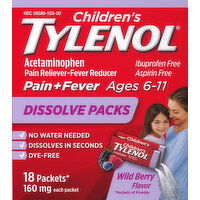 Tylenol Pain + Fever, Children's, 160 mg, Packets, Wild Berry Flavor, Dissolve Packs - 18 Each 