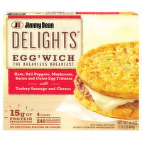 Jimmy Dean Jimmy Dean Delights Egg’wich Breakfast Sandwiches with Ham, Bell Peppers, Mushroom, Bacon, and Onion Egg Frittatas with Turkey Sausage and Cheese, Breadless, Frozen, 4 Count