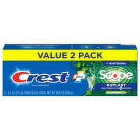 Crest Toothpaste, Fluoride, Anticavity, Long Lasting Mint, + Whitening, Scope Outlast, Value 2 Pack - 2 Each 