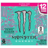 Monster Energy Drink, Zero Sugar, Ultra Vice Guava, 6 Pack