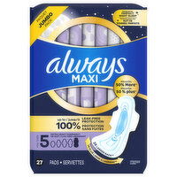 Always Pads, Maxi, Extra Heavy Overnight, Size 5, Jumbo Pack - 27 Each 