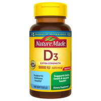 Nature Made Vitamin D3, Extra Strength, 125 mcg, Softgels, Value Size - 180 Each 