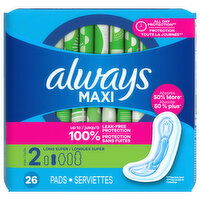 Always Pads, Long Super, Size 2 - 26 Each 