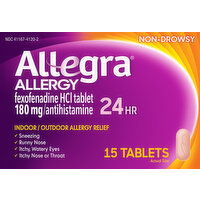 Allegra Allergy Relief, Indoor/Outdoor, Non-Drowsy, 24 Hrs, Tablets - 15 Each 