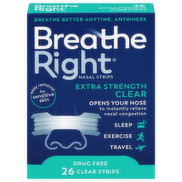 Breathe Right Nasal Strips, Extra Strength, Clear - 26 Each 