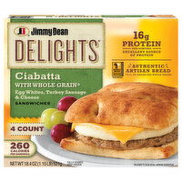 Jimmy Dean Jimmy Dean Delights Turkey Sausage, Egg White and Cheese Ciabatta Sandwiches, 4 ct Pack, 18.4 oz Box - 4 Each 