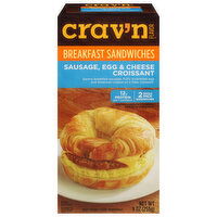 Crav'n Flavor Breakfast Sandwiches, Sausage, Egg & Cheese Croissant, Single Pack - 2 Each 