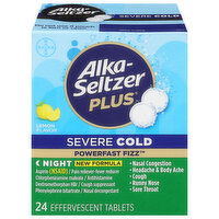 Alka-Seltzer Plus Severe Cold, Night, Effervescent Tablets, Lemon Flavor