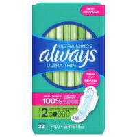 Always Pads, Ultra Thin, Long Super, Size 2 - 32 Each 