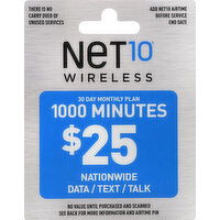 Net10 Airtime Card, Wireless, $25 - 1 Each
