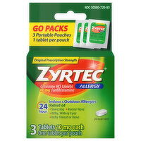 Zyrtec Allergy Relief, Original Prescription Strength, 10 mg, Tablets, Go Packs