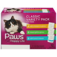 Paws Happy Life Cat Food, Chicken in Gravy/Mixed Grill in Gravy/Tuna in Sauce, Classic Variety Pack - 12 Each 