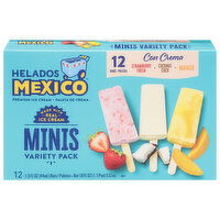 Helados Mexico Ice Cream Bars, Strawberry/Coconut/Mango, Minis, Variety Pack - 12 Each 