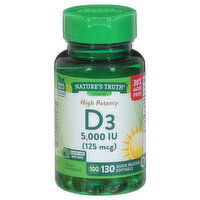 Nature's Truth Vitamin D3, High Potency, 125 mcg, Quick Release Softgels - 130 Each 