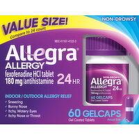 Allegra Allergy Relief, Indoor/Outdoor, Non-Drowsy, 24 Hr, Value Size, Gelcaps