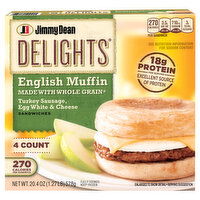 Jimmy Dean Sandwiches, English Muffin, Turkey Sausage, Egg White & Cheese - 4 Each 