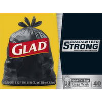 Glad Trash Bags, Quick-Tie, Large, 30 Gallon - 40 Each 