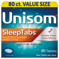 Unisom Sleep Tabs, Nighttime, 25 mg, Tablets - 80 Each 