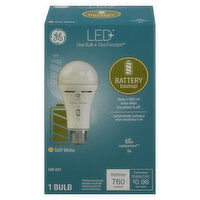 GE Light Bulb, Battery Backup, Soft White, 8 Watts - 1 Each 