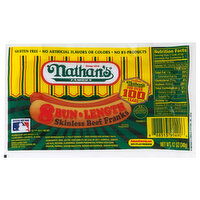 Nathan's Famous Beef Franks, Skinless, 8 Bun Length - 12 Ounce 