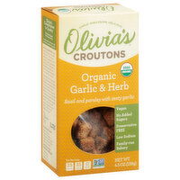 Olivia's Croutons, Organic, Garlic & Herb - 4.5 Ounce 