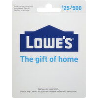 Lowes Gift Card, Lowe's, $25-$500 - 1 Each 