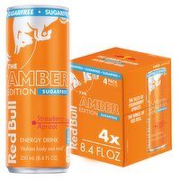 Red Bull Amber Edition Sugar Free Energy Drink, Strawberry Apricot, 80mg Caffeine,