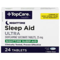 TopCare Sleep Aid, Nighttime, Ultra, 25 mg, Tablets - 24 Each 