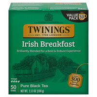 Twinings Black Tea, Irish Breakfast, Bags, Value Pack - 50 Each 