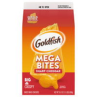 Goldfish Baked Snack Crackers, Sharp Cheddar, Big & Crispy, Mega Bites