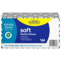 Simply Done Facial Tissue, Soft, Unscented, 2-Ply - 144 Each 