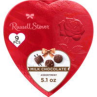 Russell Stover Valentine's Day Red Foil Heart Milk Chocolate Assortment Gift Box - 9 Each 