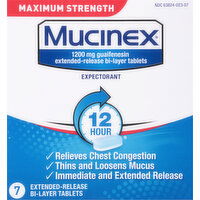 Mucinex Expectorant, Maximum Strength, 1200 mg, Tablets - 7 Each 