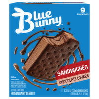 Blue Bunny Frozen Dairy Dessert, Chocolate Lovers, Sandwiches - 9 Each 