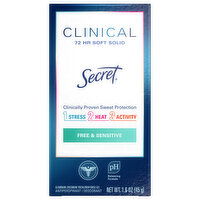 Secret Antiperspirant/Deodorant, Free & Sensitive, Soft Solid - 1.6 Ounce 