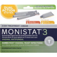 Monistat Vaginal Antifungal, 3 Day Treatment, Cream, Combination Pack - 1 Each 