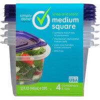 Simply Done Containers & Lids, Medium Square, 32 Ounces