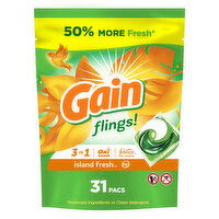 Gain Flings Laundry Detergent Soap Pacs, Island Fresh - 31 Each 