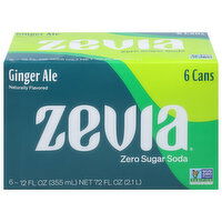 Zevia Soda, Zero Sugar, Ginger Ale, 6 Cans