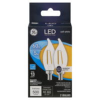 GE Light Bulb, LED, Decorative, Soft White, Clear Finish, 5 Watts - 2 Each 