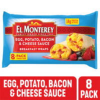 El Monterey El Monterey Egg, Potato, Cheese Sauce & Bacon Breakfast Wraps, 8 Count - 28.8 Ounce 