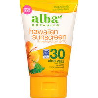 Alba Botanica Sunscreen, Hawaiian, Aloe Vera, Broad Spectrum SPF 30 - 4 Ounce 