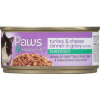 Paws Happy Life Cat Food, Turkey & Cheese Dinner in Gravy, Shredded