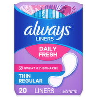 Always Liners, Daily Fresh, Thin Regular, Unscented - 20 Each 