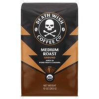 Death Wish Coffee Co Coffee, Ground, Medium Roast, Hints of Stone Fruit & Caramel - 10 Ounce 