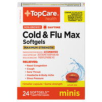 TopCare Cold & Flu Max, Maximum Strength, Non-Drowsy, Daytime, Minis, Softgels - 24 Each 