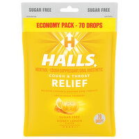 HALLS Relief Honey Lemon Sugar Free Cough Drops, Economy Pack, 70 Drops