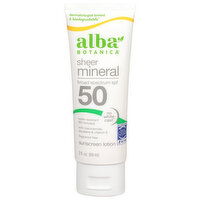 Alba Botanica Sunscreen Lotion, Sheer Mineral, Fragrance Free, Broad Spectrum SPF 50 - 3 Fluid ounce 