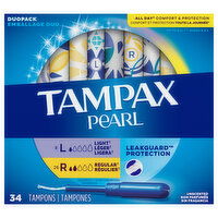 Tampax Tampons, Light/Regular, Unscented, Duopack - 34 Each 